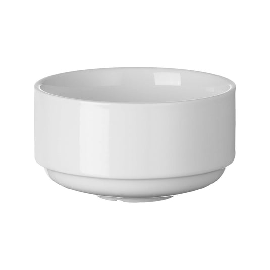 Fine Dine Pure Bianco 500ml stackable bowl, white ceramic with smooth finish, designed for versatile kitchen and serving use.
