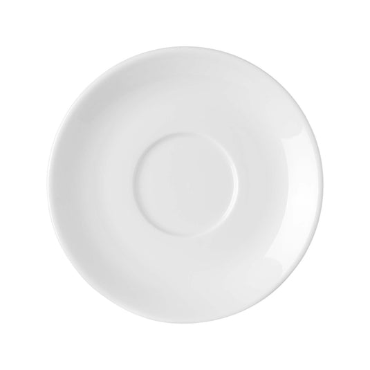 Fine Dine Pure Bianco saucer for consommé cup, 160mm, designed for broth bowls, showcasing a sleek white ceramic surface.