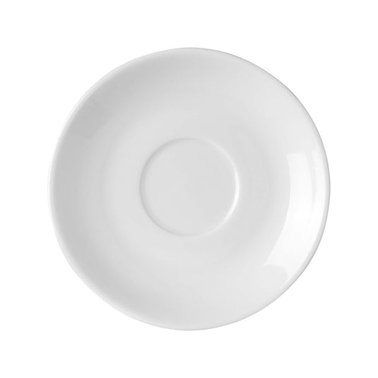 Elegant Pure Bianco espresso cup saucer by Fine Dine, 100mm diameter, with a smooth white design for stylish coffee presentation.