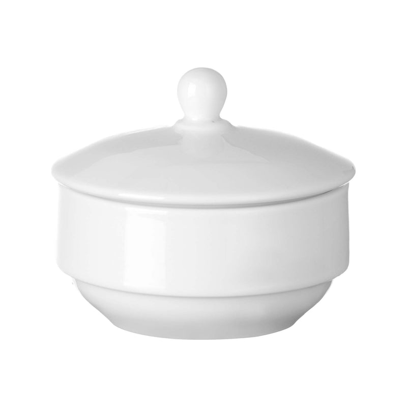 Load image into Gallery viewer, Fine Dine Pure Bianco sugar bowl with 200ml capacity, ceramic vessel for sugar storage, white design and smooth finish.
