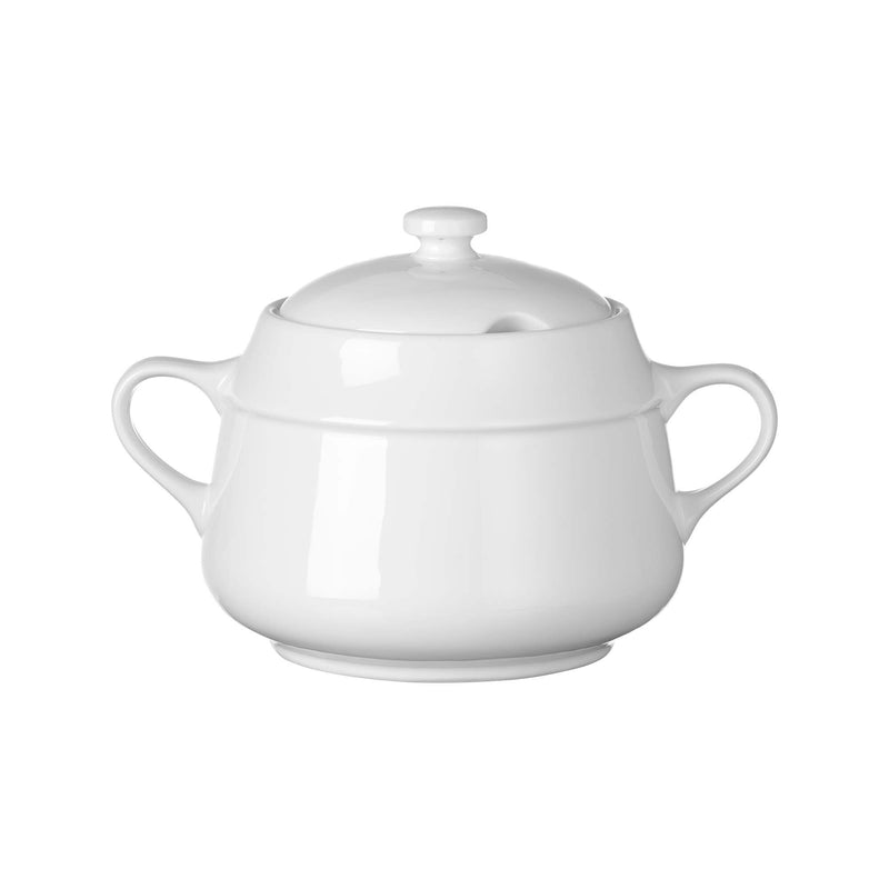 Load image into Gallery viewer, Fine Dine Pure Bianco 3L soup tureen with lid, ceramic serving dish for soups and stews, white glossy finish.
