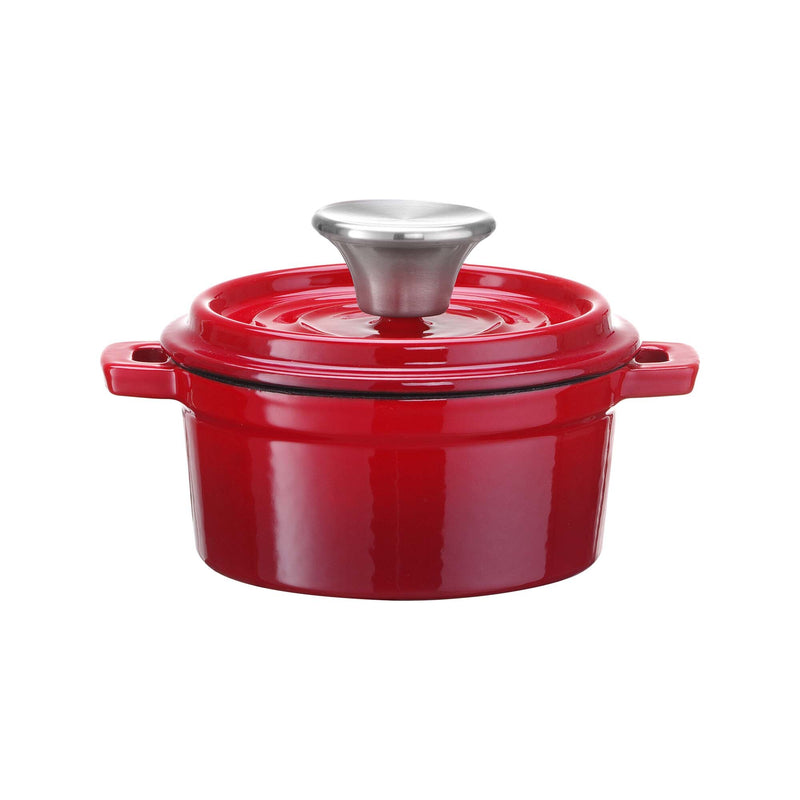Load image into Gallery viewer, Red enamelled cast iron casserole pot by Fine Dine, 120mm size, perfect for single portions or appetizers.
