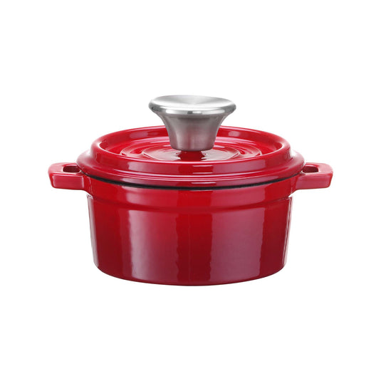 Red enamelled cast iron casserole pot by Fine Dine, 120mm size, perfect for single portions or appetizers.