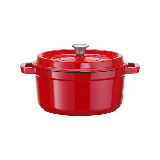 Red enamelled cast iron casserole pot by Fine Dine, 280mm, ideal for kitchen and buffet serving.