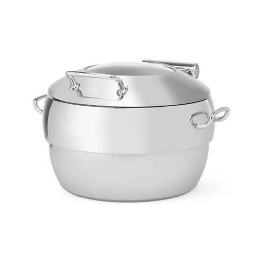 Fine Dine induction chafing dish with premium glass GN 1/1 lid, 590x410x200mm for warming and serving food.