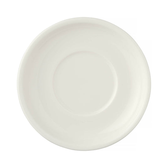 Fine Dine 200mm sauce boat saucer, Crema color, ceramic dish for serving sauces, with a smooth, round design.