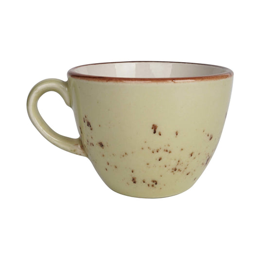 Fine Dine olive cappuccino cup, 285ml, ceramic cup with green olive design and comfortable handle for hot beverages.