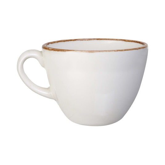 Fine Dine vanilla cappuccino cup, 285ml, featuring a ceramic design with a handle and a smooth vanilla-colored finish.