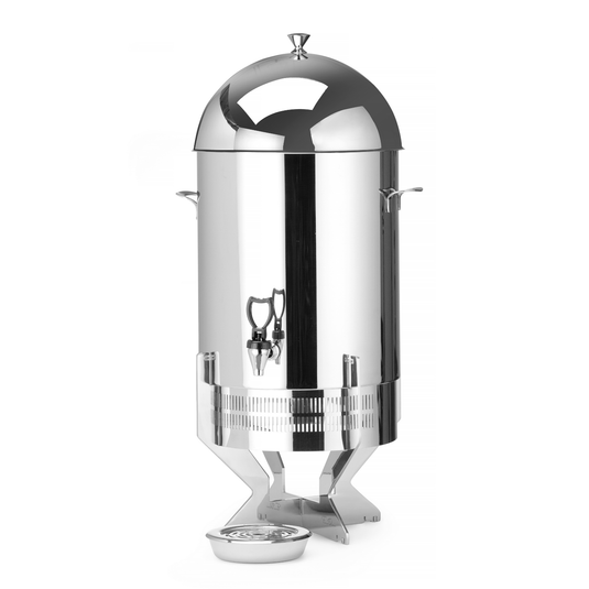 Fine Dine Skiathos induction coffee urn, 16L, silver metal with control panel and spout, compact 650mm height for commercial use.