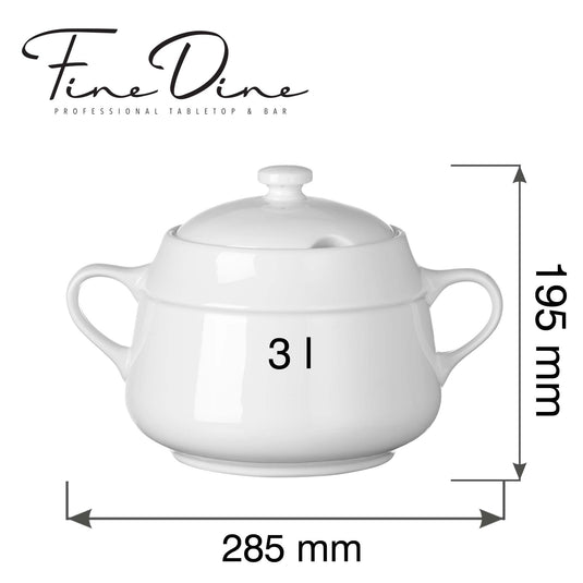 Pure Bianco soup tureen, 3l - Custom Wood DesignsElegant white ceramic soup tureen by Fine Dine with lid, 3-liter capacity, perfect for serving soups and stews.Soup tureen762950
