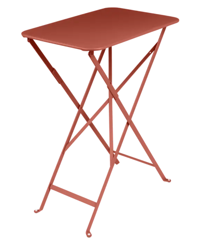 Load image into Gallery viewer, Red Fermob Bistro folding table, 57x37 cm, rectangular steel outdoor cafe table with UV-resistant finish and foldable design.
