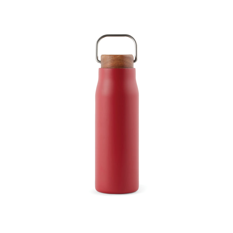 Load image into Gallery viewer, Recycled Vacuum bottle 300ml with acacia wood lid pack of 25 Red Custom Wood Designs __label: Multibuy redvacuumrecycledbottlecustomwooddesigsn

