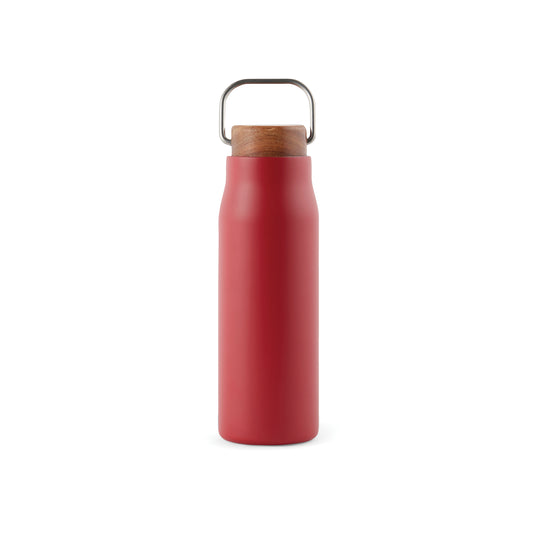 Recycled Vacuum bottle 300ml with acacia wood lid pack of 25 Red Custom Wood Designs __label: Multibuy redvacuumrecycledbottlecustomwooddesigsn