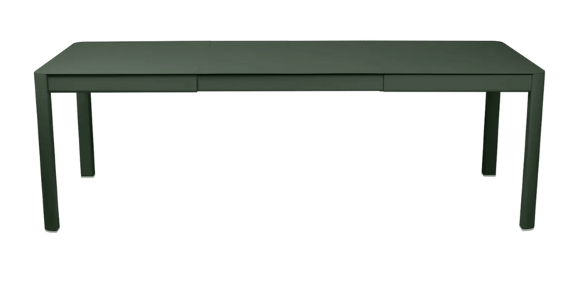 Load image into Gallery viewer, Fermob Ribambelle extendable metal table in cedar green, large 10-seater outdoor dining table with extendable aluminum design
