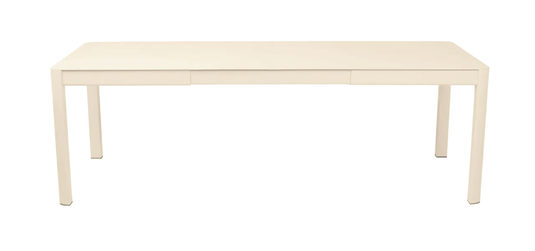 Fermob Ribambelle extendable metal table in latte beige, large 10-seater outdoor aluminum dining table, outdoor hospitality furniture