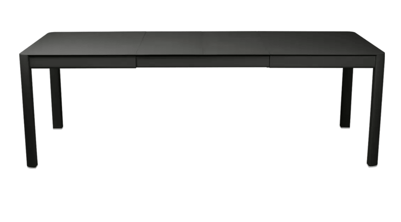 Load image into Gallery viewer, Fermob Ribambelle extendable metal table in liquorice color, large 10-seater outdoor aluminum dining table extended for hospitality use
