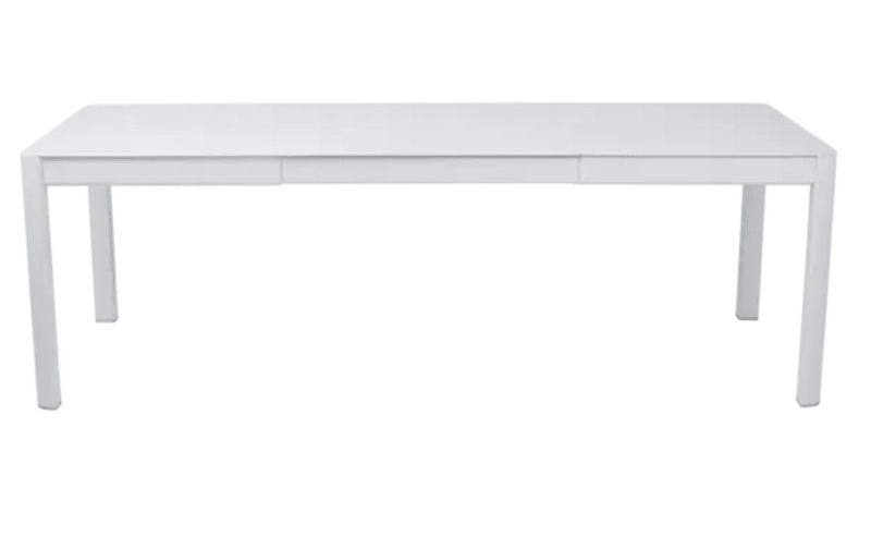 Load image into Gallery viewer, Fermob Ribambelle extendable metal table outdoors, large 10-seater aluminum dining table, perfect for outdoor hospitality use.
