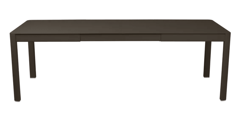Load image into Gallery viewer, Fermob Ribambelle extendable metal table in Tonka Brown, large 10-seater aluminum outdoor dining table, adjustable for extra guests.
