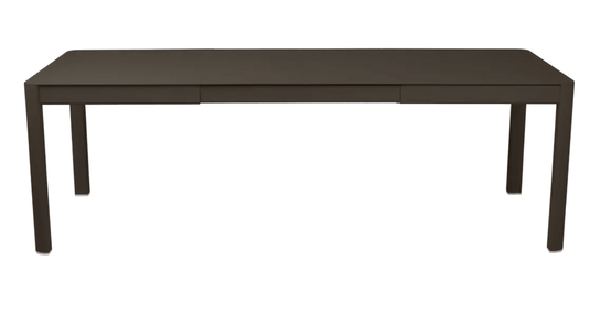 Fermob Ribambelle extendable metal table in Tonka Brown, large 10-seater aluminum outdoor dining table, adjustable for extra guests.