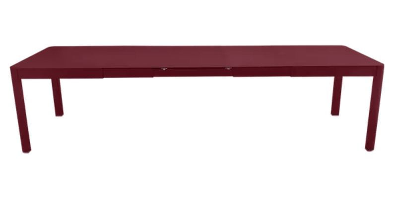 Load image into Gallery viewer, Black Cherry Fermob Ribambelle XL extendable metal table, 14-seater hospitality dining table with large, adjustable surface.
