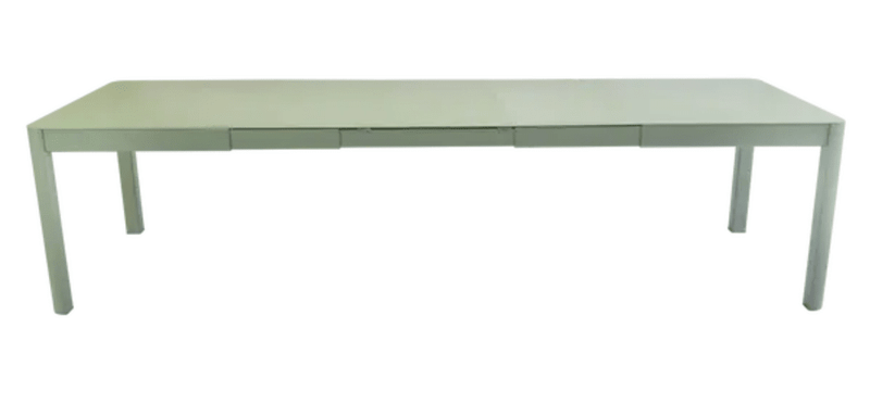 Load image into Gallery viewer, Large Fermob Ribambelle XL extendable metal table in cactus color, 14-seater, ideal for hospitality and dining spaces.
