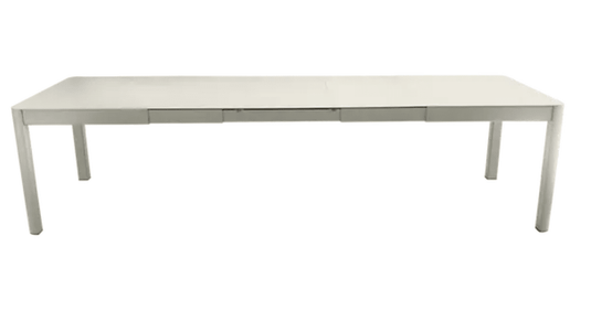 Fermob Ribambelle XL extendable metal table in Clay Grey, large 14-seater dining or hospitality table with extendable design.