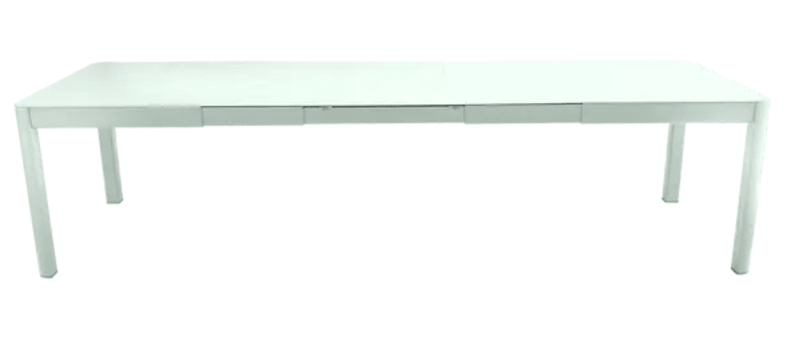 Load image into Gallery viewer, Fermob Ribambelle XL extendable metal table in Ice Mint, large 14-seater expandable table for hospitality or dining spaces.

