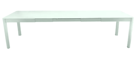 Fermob Ribambelle XL extendable metal table in Ice Mint, large 14-seater expandable table for hospitality or dining spaces.