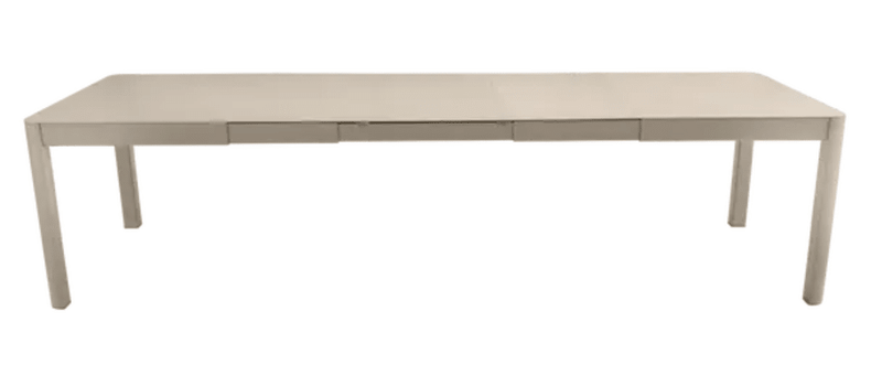 Load image into Gallery viewer, Fermob Ribambelle XL extendable metal table in nutmeg beige, 14-seater, large expandable hospitality table with metal construction.
