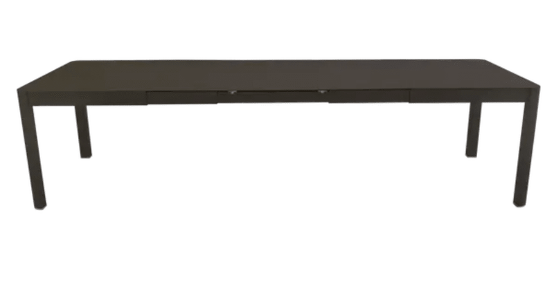 Load image into Gallery viewer, Fermob Ribambelle XL extendable metal table in Tonka Brown, large 14-seater expandible table for hospitality or events.
