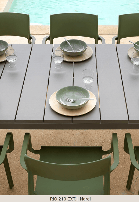 Rio 210 Extensible Table DurelTOP - Custom Wood DesignsNardi Rio 210 Extensible outdoor table with tortora finish, featuring a sleek, modern design and extendable surface for outdoor dining.Nardi Outdoor Table24575205320119Bianco