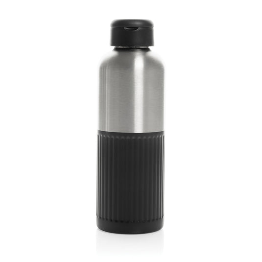 XD Xclusive Ripple RCS R-steel leakproof water bottle with handle, 750ml, recycled stainless steel with wood design.