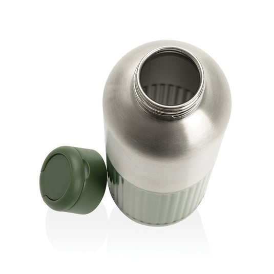 XD Xclusive Ripple RCS R-steel leakproof water bottle with handle, 750ML, recycled stainless steel with wood design.