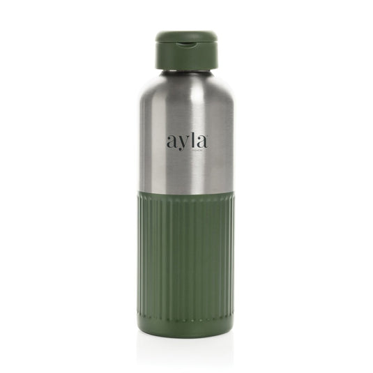 XD Xclusive Ripple RCS R-steel 750ml leakproof water bottle with handle, recycled stainless steel with wood design, drinkware.