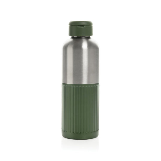 XD Xclusive Ripple RCS R-steel leakproof water bottle with handle, 750ML, recycled stainless steel and wood design for eco-friendly hydration.