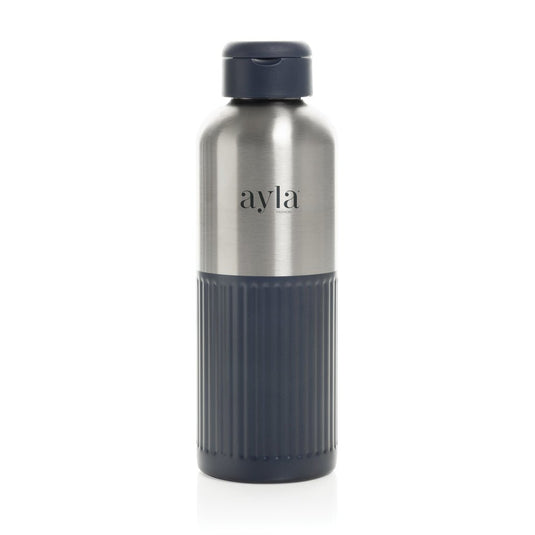 XD Xclusive Ripple RCS R-steel leakproof water bottle with handle, 750ML, featuring a custom wood design on recycled stainless steel.