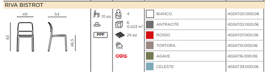 Nardi Riva Bistrot outdoor chair featuring a sleek, modern design with slatted seat and backrest, perfect for patio or garden use.