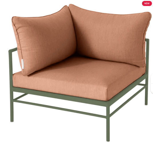 Rivage Corner Armchair - Custom Wood DesignsFermob Rivage Corner Armchair, outdoor metal corner sofa with cactus peach cushions, stylish and weather-resistant for patio seating.Corner Outdoor Sofa Fermob Metal24575209439287Ccatus Peach