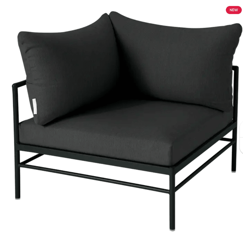 Load image into Gallery viewer, Rivage Corner Armchair - Custom Wood DesignsFermob Rivage corner outdoor armchair in Liquorice Night Grey, metal frame with plush cushions for comfortable seating.Corner Outdoor Sofa Fermob Metal24575207218391Liquorice Night Grey
