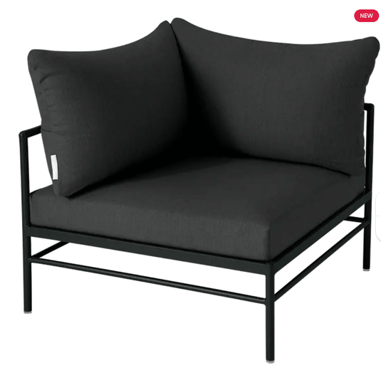 Rivage Corner Armchair - Custom Wood DesignsFermob Rivage corner outdoor armchair in Liquorice Night Grey, metal frame with plush cushions for comfortable seating.Corner Outdoor Sofa Fermob Metal24575207218391Liquorice Night Grey