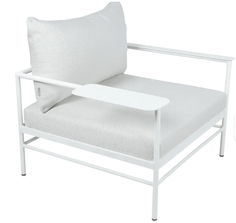 Load image into Gallery viewer, Rivage Low Armchair Fermob - Custom Wood DesignsFermob Rivage low armchair with white perforated metal frame, suitable for outdoor garden seating.Fermob Rivage Outdoor Metal Armachir24575200299511Cotton White Pearl
