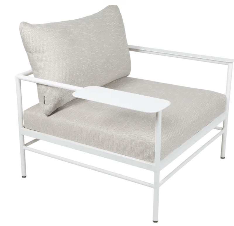 Load image into Gallery viewer, Rivage Low Armchair Fermob - Custom Wood DesignsFermob Rivage outdoor low armchair with white cotton wicker seat and metal frame, suitable for garden furniture.Fermob Rivage Outdoor Metal Armachir24575200033975Cotton White Wicker
