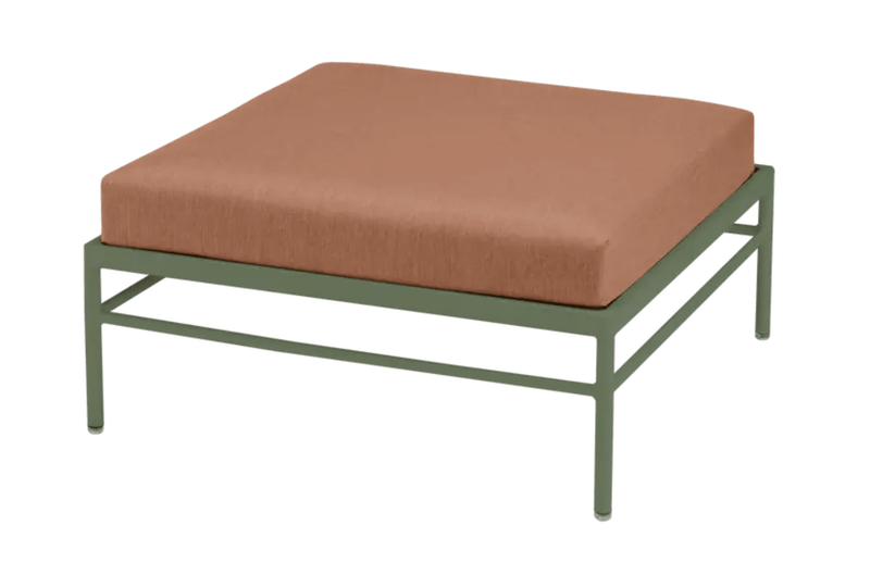 Load image into Gallery viewer, Rivage Ottoman - Custom Wood DesignsFermob Rivage outdoor ottoman with peach cushion, metal frame, and modern lounge design for outdoor patio use.Ottoman Outdoor Furniture Fermob Metal24575204508599Cactus Peach
