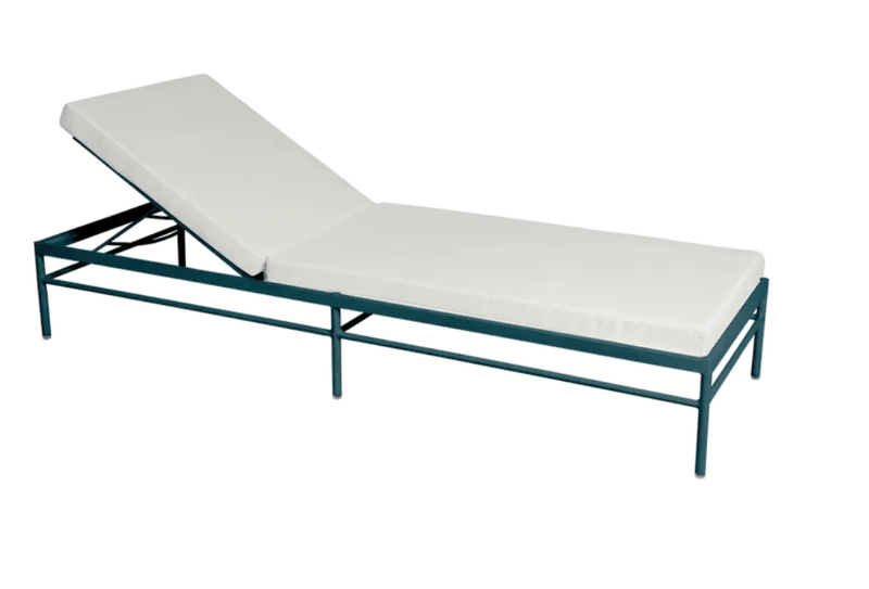 Load image into Gallery viewer, Rivage Sunlounger Luxury - Custom Wood DesignsFermob Rivage luxury metal sunlounger in Acapulco Pearl Blue, featuring a sleek design for outdoor relaxation.Sunlounger Metal24575203794903Acapulco Pearl
