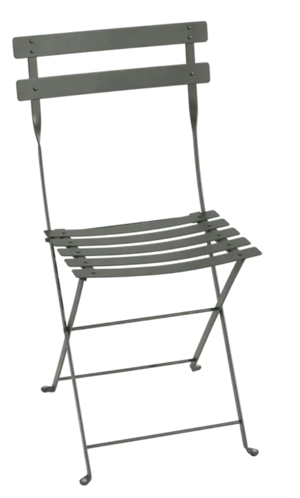Load image into Gallery viewer, Rosemary-colored Fermob metal folding bistro chair with classic French design, featuring a sleek, lightweight metal frame.
