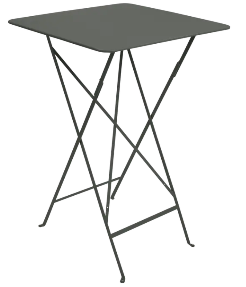 Load image into Gallery viewer, Rosemary-colored Fermob Bistro high table with square metal surface, foldable design, ideal for outdoor contract or bistro seating.
