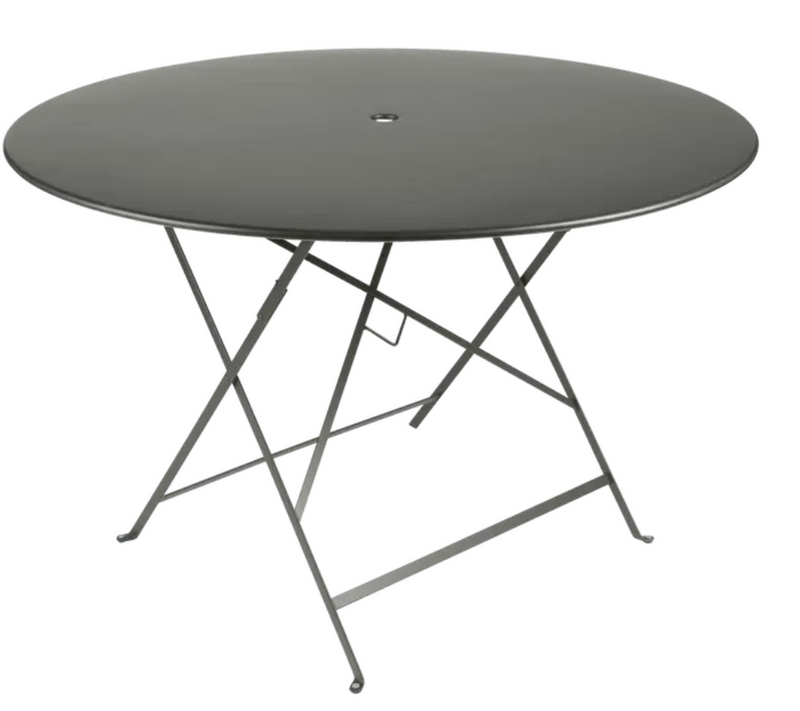 Load image into Gallery viewer, Rosemary green Fermob round bistro table with 117cm diameter, outdoor metal dining table for six people.
