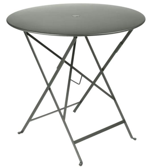 Rosemary green Fermob Bistro Round Folding Table with Ø77cm metal top, ideal for outdoor terraces and small spaces