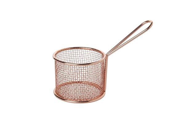Load image into Gallery viewer, Round french fries basket, copper, 95mm - Custom Wood DesignsCopper round French fries basket, 95mm chip basket by Fine Dine, showing a stylish, round design with copper finish.chip basket20178286
