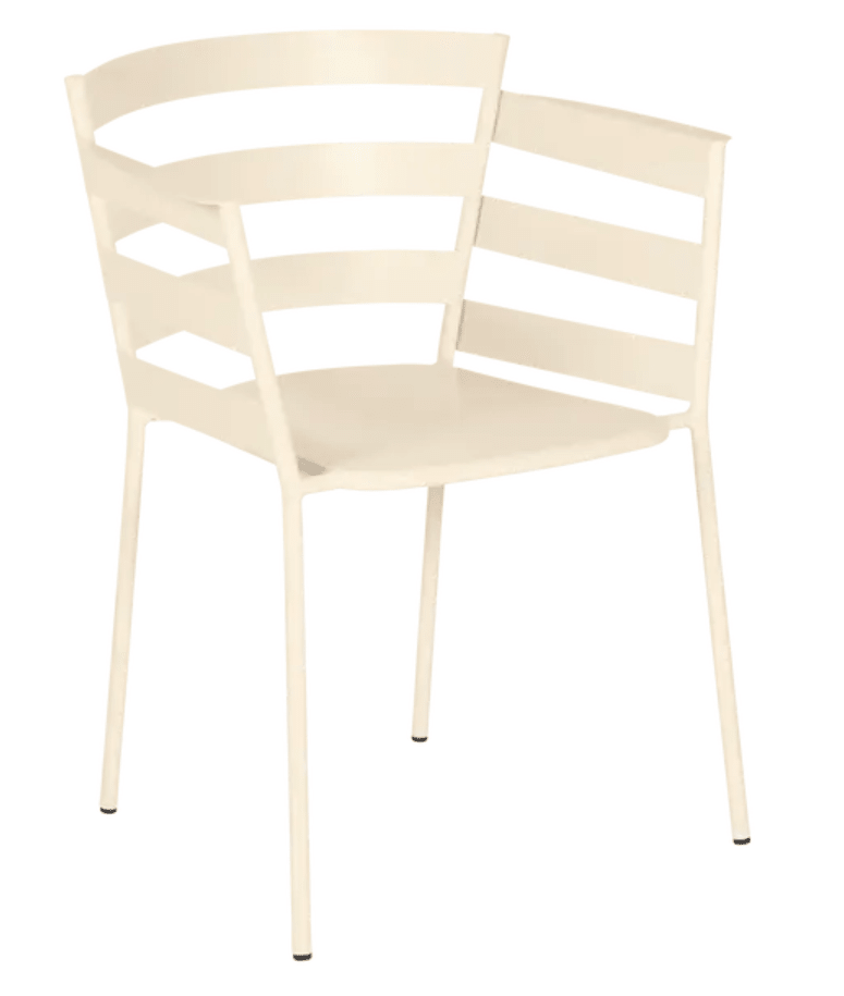 Load image into Gallery viewer, Latte beige Fermob RYTHMIC outdoor armchair with a modern design, perfect for outdoor seating and relaxation.
